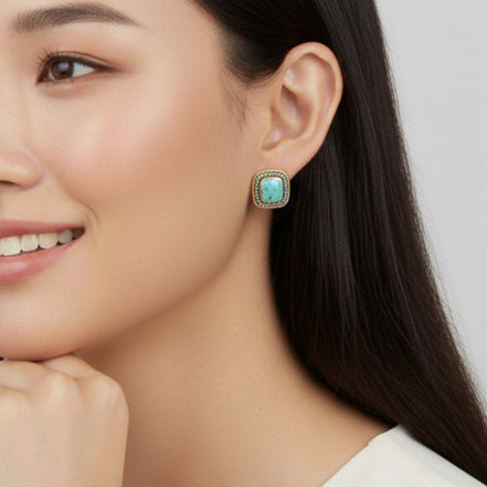 Two Tone Turquoise Square cable Earrings for Women #73014ER-TRQ(FH14)