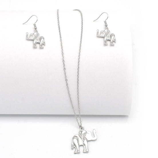 SILVER ELEPHANT PENDANT NECKLACE AND EARRINGS SET#SWKK-11938SIL (MG18)