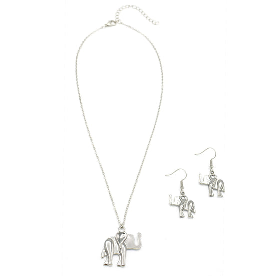 SILVER ELEPHANT PENDANT NECKLACE AND EARRINGS SET#SWKK-11938SIL (MG18)