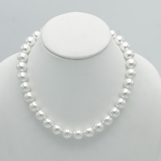 SILVER 12 MM WHITE PEARL SHORT NECKLACE #SQ321-1439S(IE22)