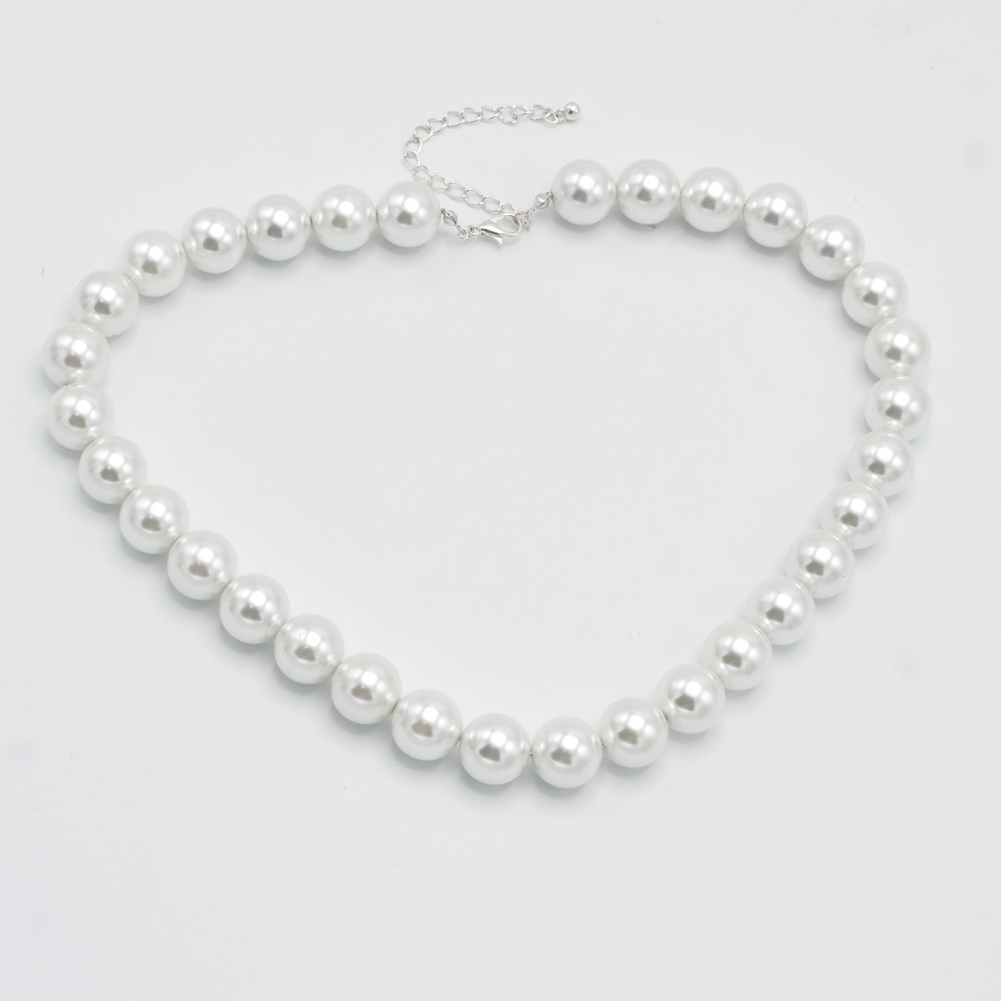 SILVER 12 MM WHITE PEARL SHORT NECKLACE #SQ321-1439S(IE22)