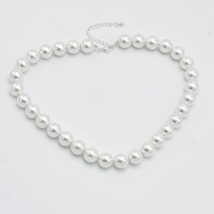 SILVER 12 MM WHITE PEARL SHORT NECKLACE #SQ321-1439S(IE22)