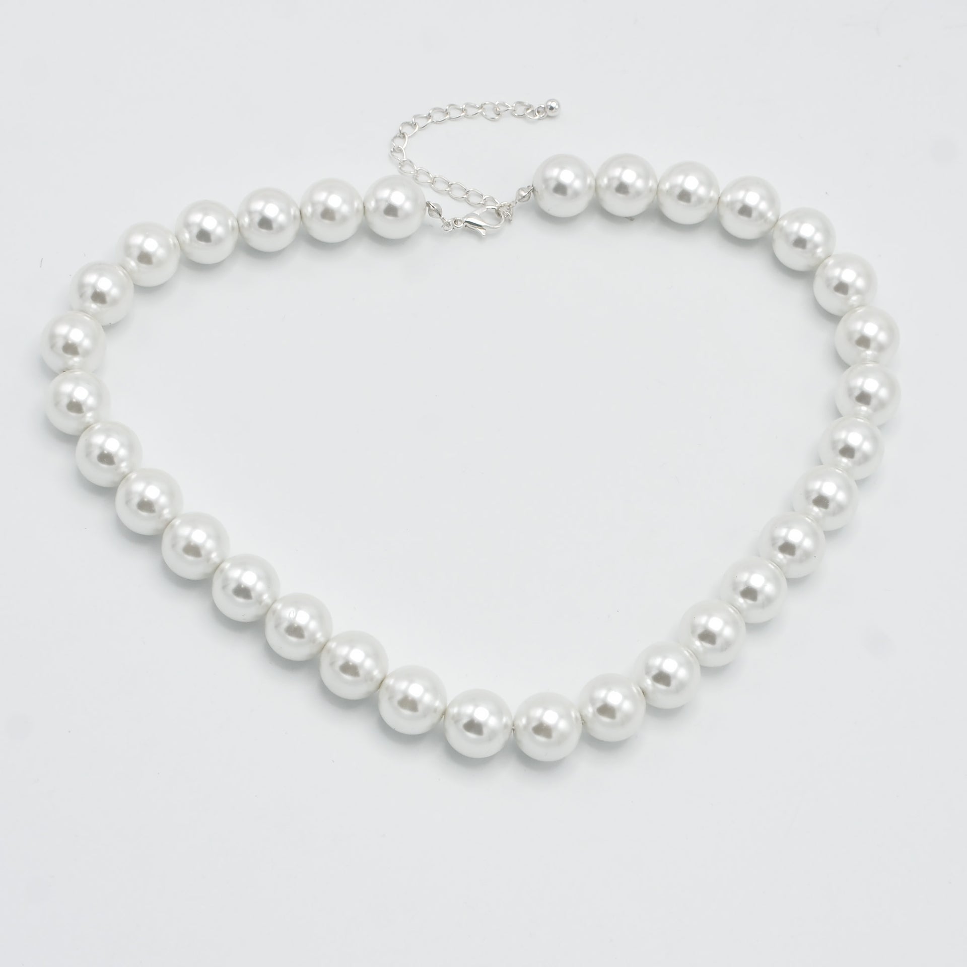 SILVER 12 MM WHITE PEARL SHORT NECKLACE #SQ321-1439S