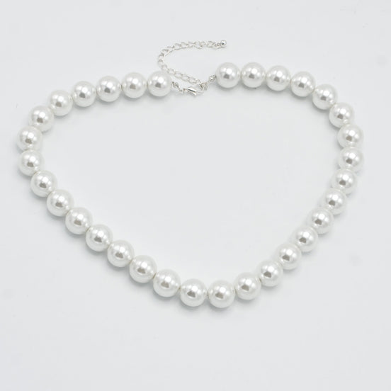 SILVER 12 MM WHITE PEARL SHORT NECKLACE #SQ321-1439S