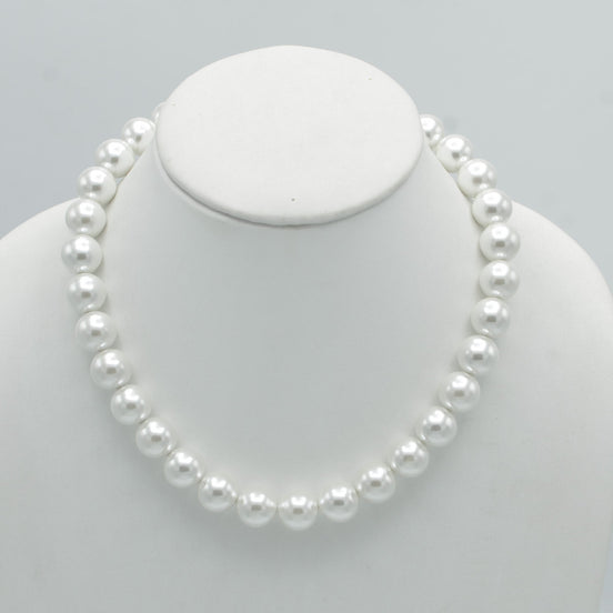 SILVER 12 MM WHITE PEARL SHORT NECKLACE #SQ321-1439S(IE22)