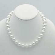 SILVER 12 MM WHITE PEARL SHORT NECKLACE #SQ321-1439S