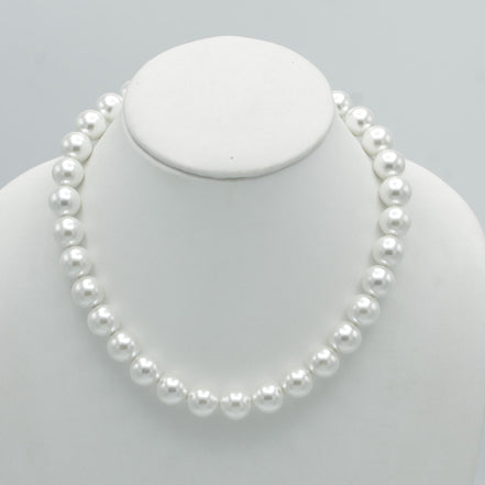 SILVER 12 MM WHITE PEARL SHORT NECKLACE #SQ321-1439S