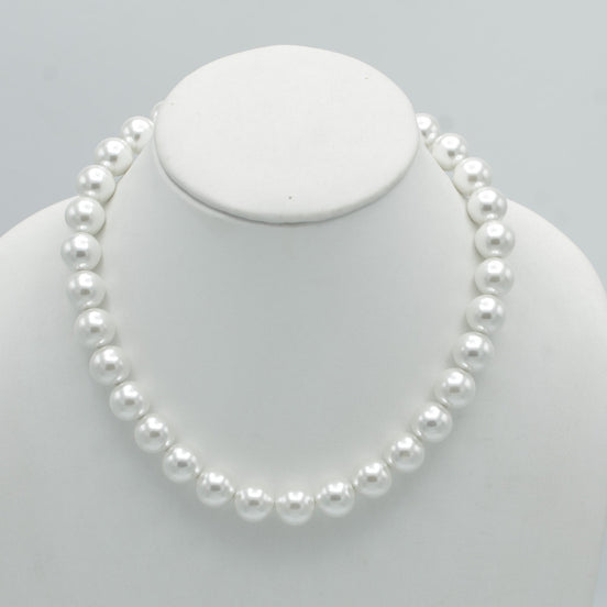 SILVER 12 MM WHITE PEARL SHORT NECKLACE #SQ321-1439S