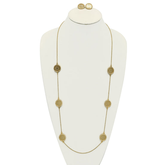 GOLD ROUND DISC CRYSTAL  NECKLACE AND EARRINGS SET #SWKK-11614GLD(OF13/OG13