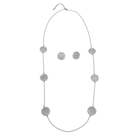 RHODIUM ROUND DISC CRYSTAL  NECKLACE AND EARRINGS SET #SWKK-11614RHD(OE14)