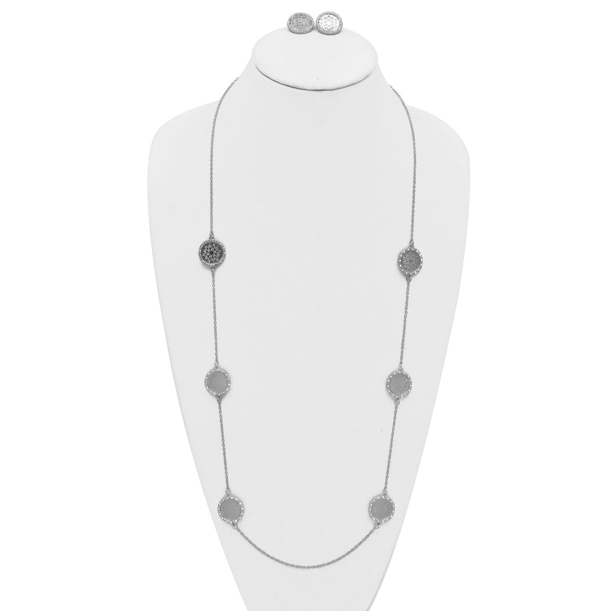 Rhodium Filigree Station Necklace Set – 36