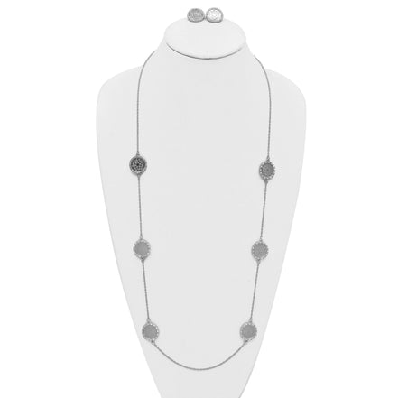 Rhodium Filigree Station Necklace Set – 36" Layering Chain #SWKK-11614RHD(OE14)