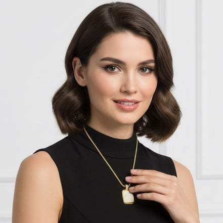 Artisan Two-Tone Pavé Crystal Bolo Necklace 18"📿#12504EH-GD(FC15)