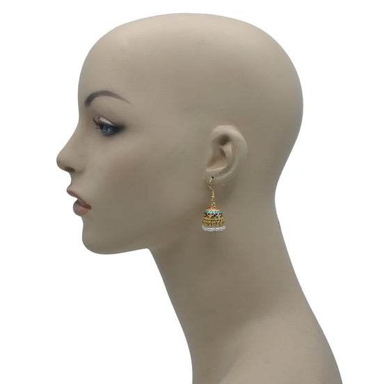 Gold multicolor dogra jhumka chandelier earrings #SQ312-74X(TF7)