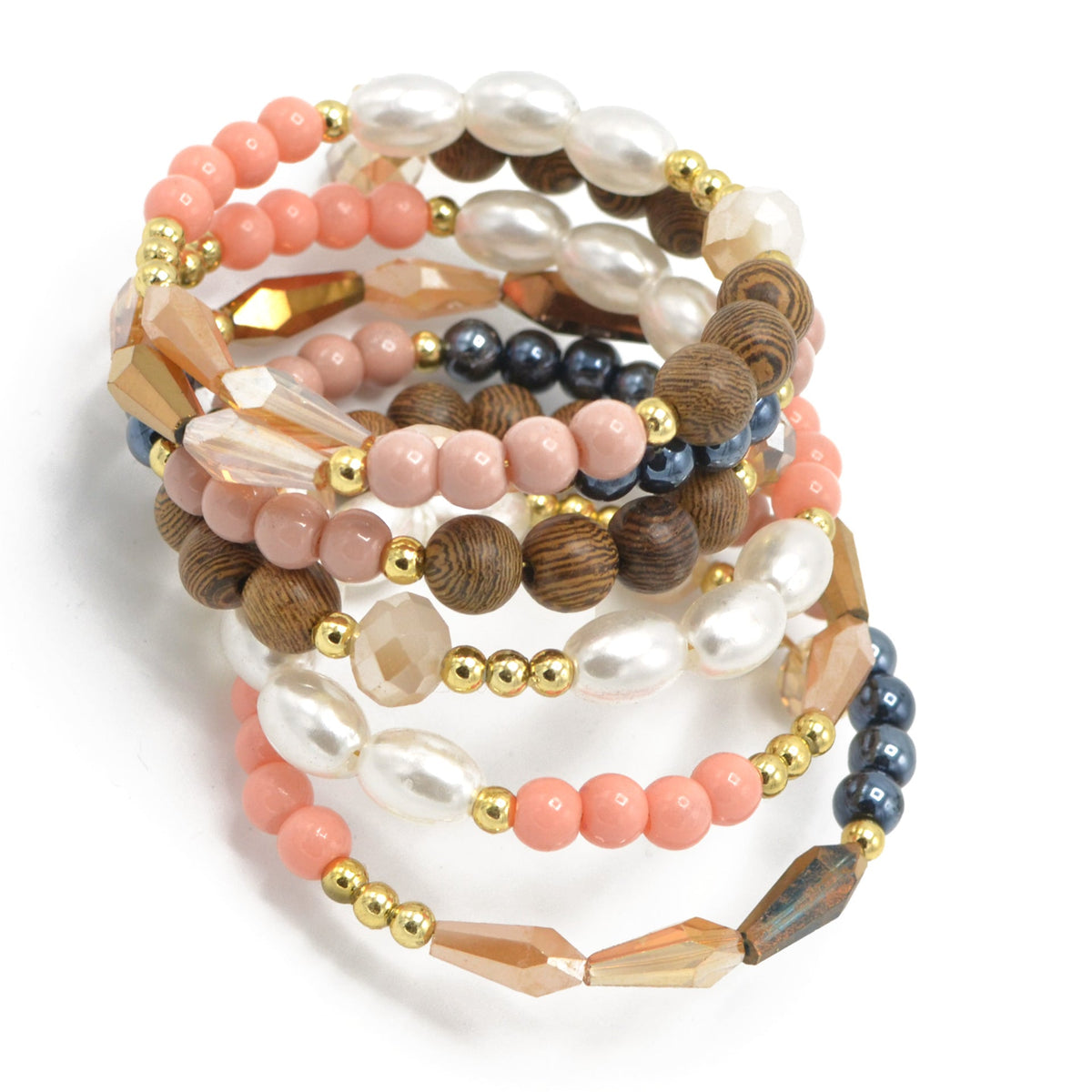 GOLD MIX BEAD MEMORY WIRE BRACELET#SWKK-11980 (HE1)