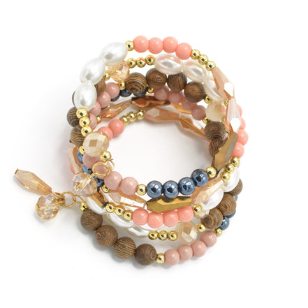 GOLD MIX BEAD MEMORY WIRE BRACELET#SWKK-11980 (HE1)