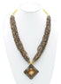 GOLD BROWN PENDANT RESIN BRASS & SEED BEAD LAYERED NECKLACE #FWNK-1811-20
