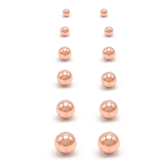 ROSE GOLD GRADUATED SET OF 6 STUD EARRINGS #SWKK-12002RG (HF5)