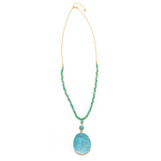 GOLD TURQUOISE PENDANT AND BEAD LONG NECKLACE# SWKK-12001GLDTRQ (LA5)