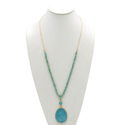 GOLD TURQUOISE PENDANT AND BEAD LONG NECKLACE# SWKK-12001GLDTRQ (LA5)