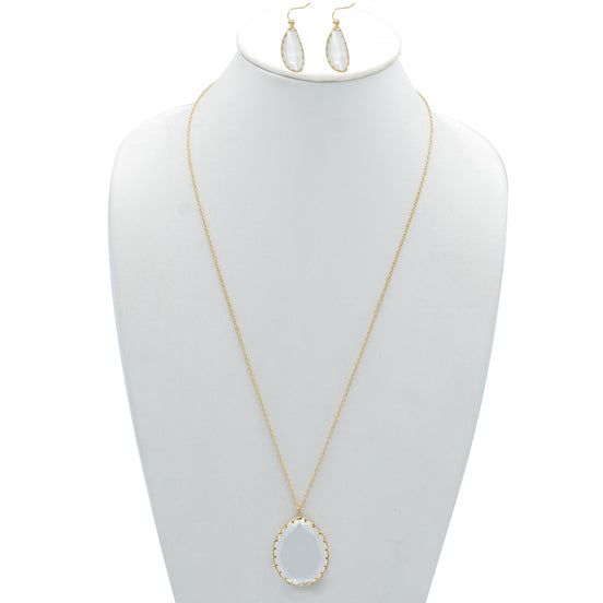 GOLD WHITE CRYSTAL PENDANT NECKLACE AND EARRINGS SET#SW-YGX18101120GCRY (LG8)