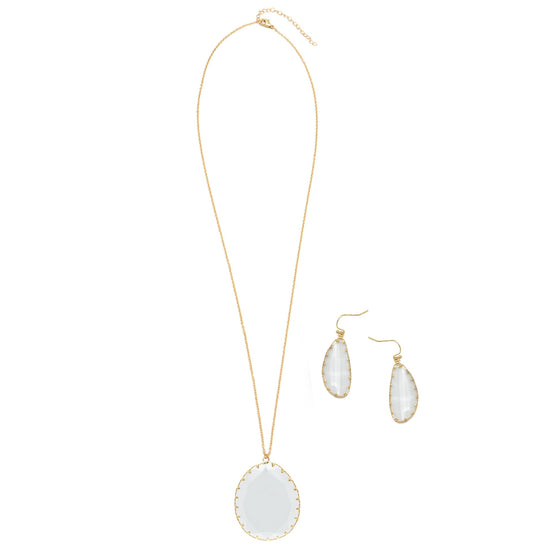 GOLD WHITE CRYSTAL PENDANT NECKLACE AND EARRINGS SET#SW-YGX18101120GCRY (LG8)