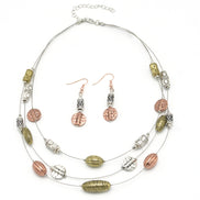 TRI-TONE NECKLACE AND EARRINGS SET #SWKK-11884