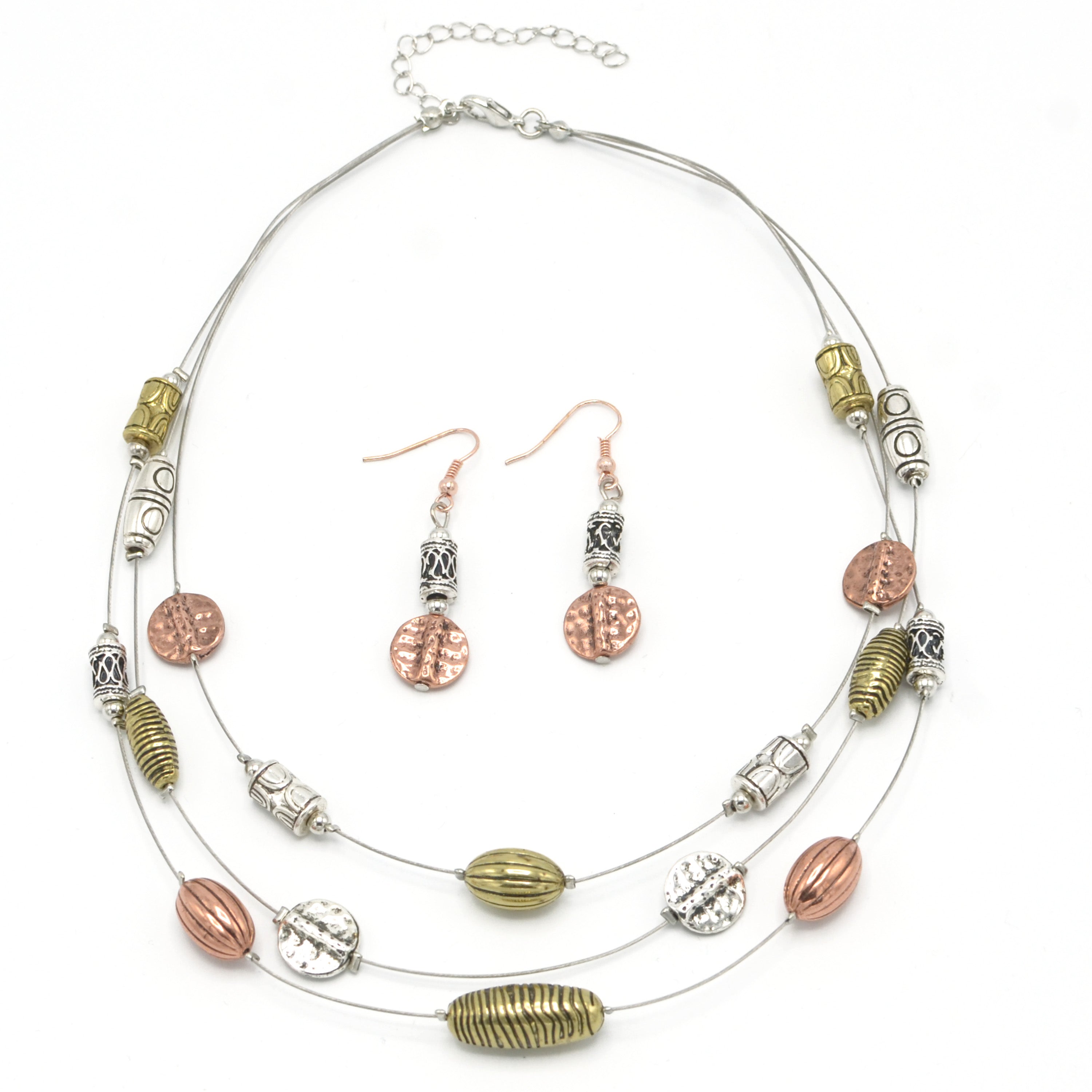 TRI-TONE NECKLACE AND EARRINGS SET #SWKK-11884
