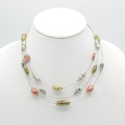 TRI-TONE NECKLACE AND EARRINGS SET #SWKK-11884