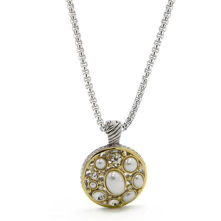 CREAM PEARL TWO TONE ROUND 2" INCH PENDANT NECKLACE#10939EHCRM