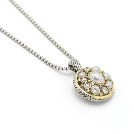 CREAM PEARL TWO TONE ROUND 2" INCH PENDANT NECKLACE#10939EHCRM