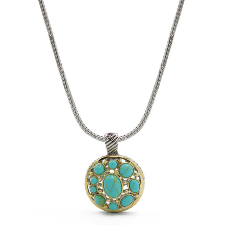 TURQUOISE TWO TONE ROUND 2" INCH PENDANT NECKLACE #10939EHTRQ (FH22)