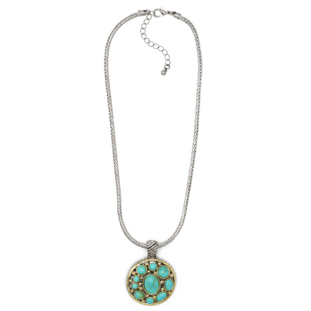 TURQUOISE TWO TONE ROUND 2" INCH PENDANT NECKLACE #10939EHTRQ (FH22)