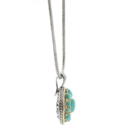 TURQUOISE TWO TONE ROUND 2" INCH PENDANT NECKLACE #10939EHTRQ (FH22)