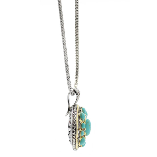 TURQUOISE TWO TONE ROUND 2" INCH PENDANT NECKLACE #10939EHTRQ (FH22)