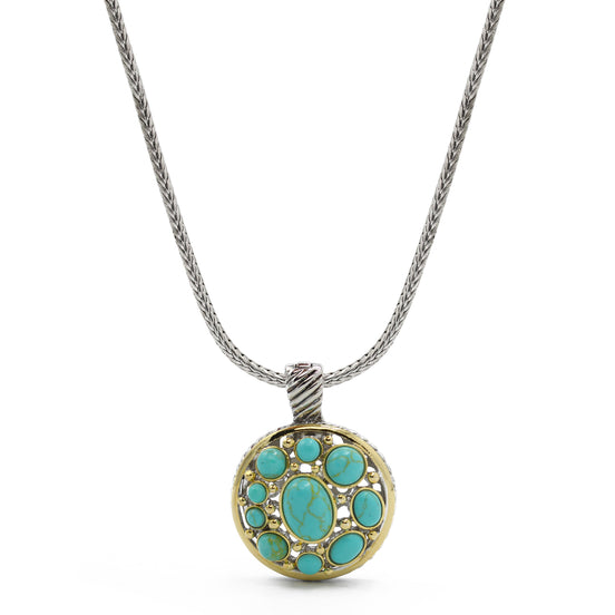 TURQUOISE TWO TONE ROUND 2" INCH PENDANT NECKLACE #10939EHTRQ (FH22)