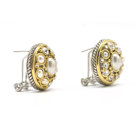 TWO TONE CREAM PEARL EARRINGS#10939ERCRM (FH25)