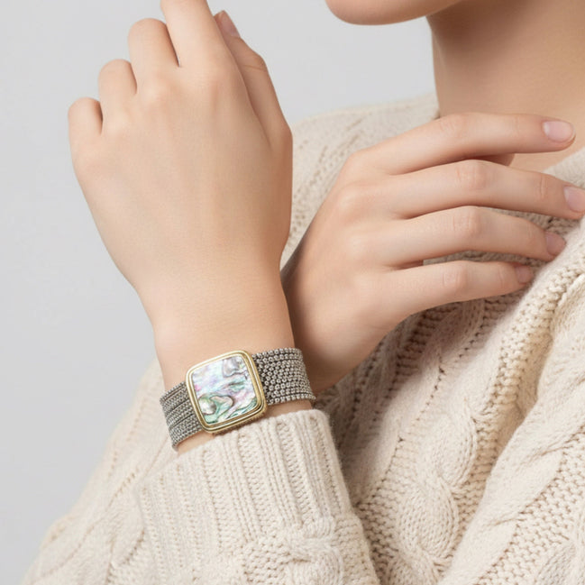 TWO TONE MULTI STRANDS ABALONE BRACELET #12505BR-Abal