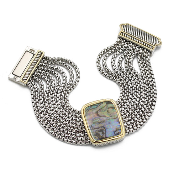 TWO TONE MULTI STRANDS ABALONE BRACELET #12505BR-Abal