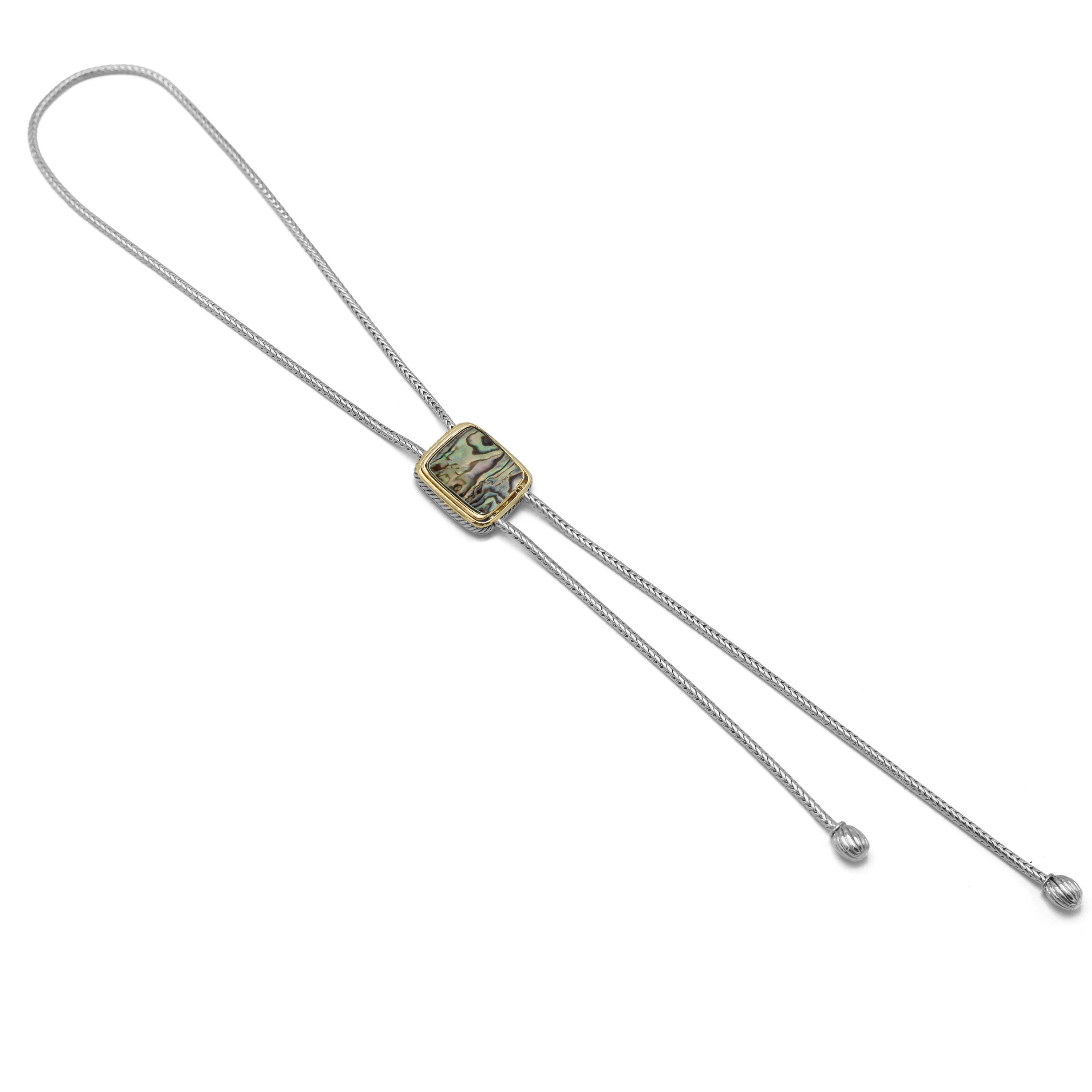 TWO TONE ABALONE PENDANT ENGRAVED TASSEL NECKLACE #12505NK-AB