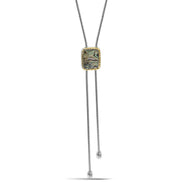 TWO TONE ABALONE PENDANT ENGRAVED TASSEL NECKLACE #12505NK-AB