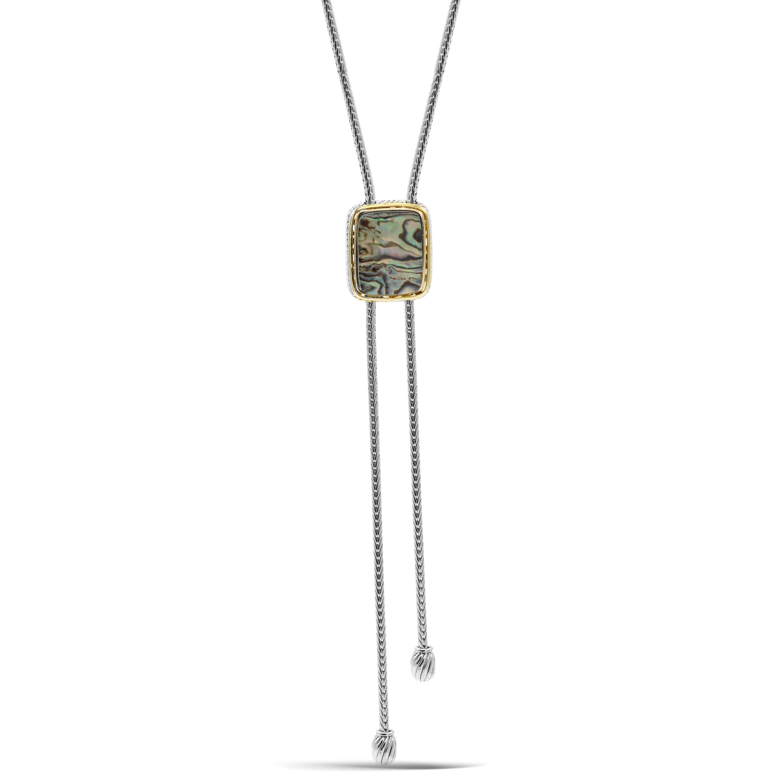 TWO TONE ABALONE PENDANT ENGRAVED TASSEL NECKLACE #12505NK-AB