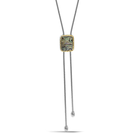 TWO TONE ABALONE PENDANT ENGRAVED TASSEL NECKLACE #12505NK-AB