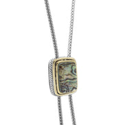 TWO TONE ABALONE PENDANT ENGRAVED TASSEL NECKLACE #12505NK-AB