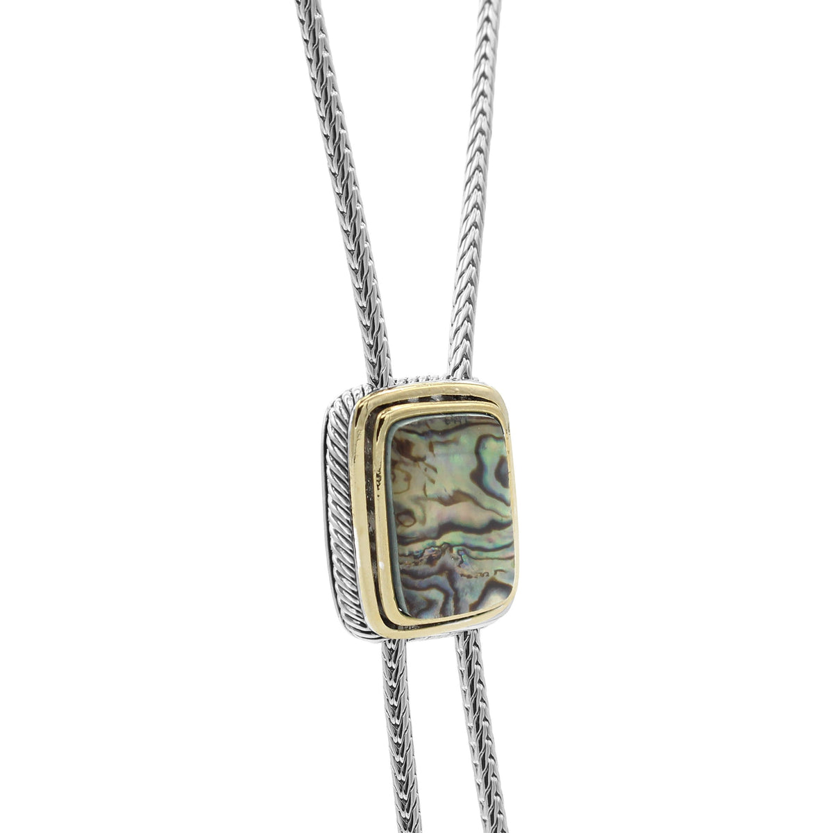 TWO TONE ABALONE PENDANT ENGRAVED TASSEL NECKLACE #12505NK-AB