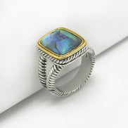 TWO-TONE ABALONE AND CRYSTAL RING #12505R-AB