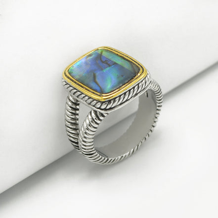 TWO-TONE ABALONE AND CRYSTAL RING #12505R-AB
