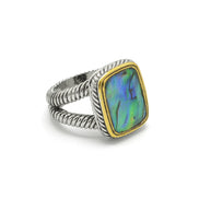 TWO-TONE ABALONE AND CRYSTAL RING #12505R-AB