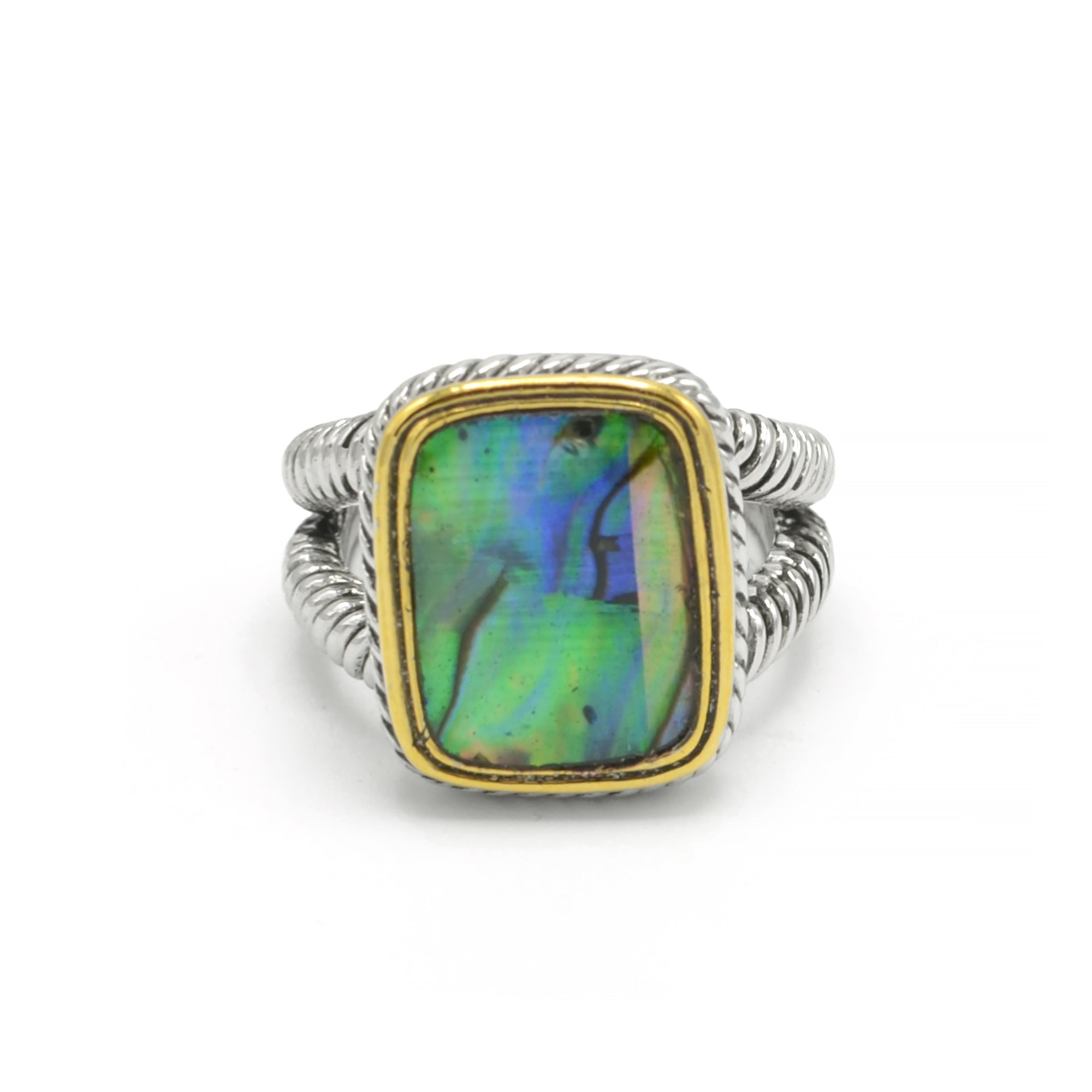 TWO-TONE ABALONE AND CRYSTAL RING #12505R-AB