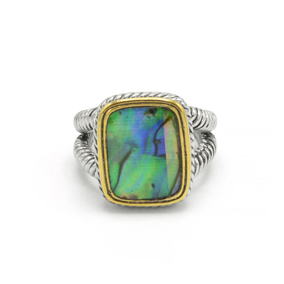 TWO-TONE ABALONE AND CRYSTAL RING #12505R-AB